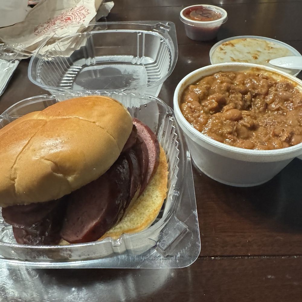 Beef sausage sandwich