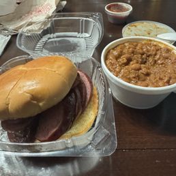 Beef sausage sandwich