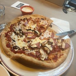 Gluten Free Mushroom & Canadian Bacon pizza
