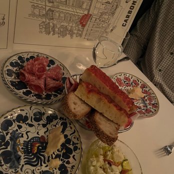 Carbone - Complimentary bread, salami, picked cauliflower and parmesan cheese - Italian Near Me - New York, New York Carbone - Complimentary bread, salami, picked cauliflower and parmesan cheese - Italian Near Me - New York, New York