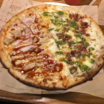 Blaze Pizza - 1/2 all white w/pesto drizzle 1/2 bbq chicken w/bbq sauce drizzle - Salad Near Me - Torrance, California Blaze Pizza - 1/2 all white w/pesto drizzle 1/2 bbq chicken w/bbq sauce drizzle - Salad Near Me - Torrance, California