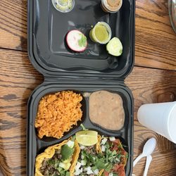 Rojas Bro’s Tacos - Theee tacos plate. Carne asada and al pastor.