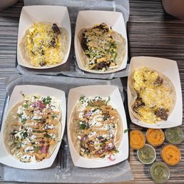 Steak / brisket breakfast taco $3.75 + Baja fish / shrimp $5.25 + Kogi $5.25 Steak / brisket breakfast taco $3.75 + Baja fish / shrimp $5.25 + Kogi $5.25