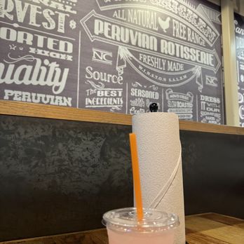 Viva Chicken - Pink lemonade and paper towels at the table - Peruvian Near Me - Winston Salem, North Carolina Viva Chicken - Pink lemonade and paper towels at the table - Peruvian Near Me - Winston Salem, North Carolina