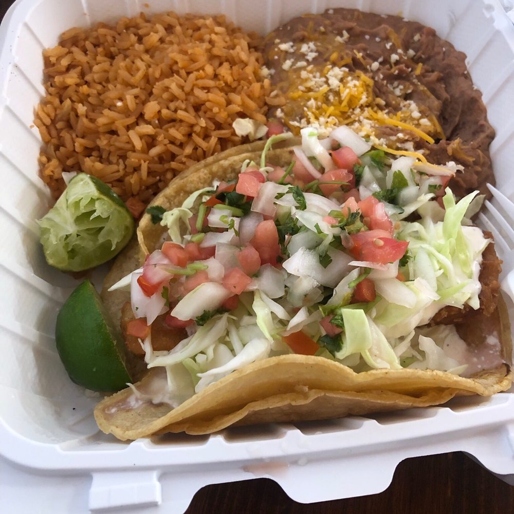 Los Pinos Taco Shop - Fish taco special plate with rice n beans - Mexican Near Me - La Mesa, California Los Pinos Taco Shop - Fish taco special plate with rice n beans - Mexican Near Me - La Mesa, California