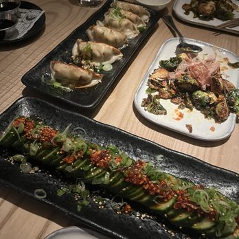 Sushi-San Lincoln Park - Chicken & Vegetable Gyoza, Chili Crunch Cucumber, Crispy Brussels Sprouts - Bars Near Me - Chicago, Illinois