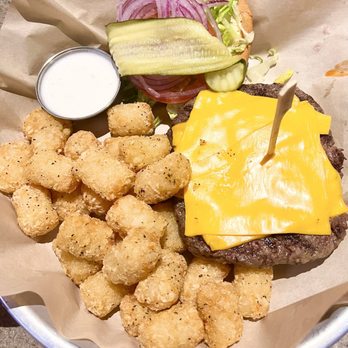 Lazy Dog - Cheeseburger & lemon pepper tots - New American Near Me - Fresno, California