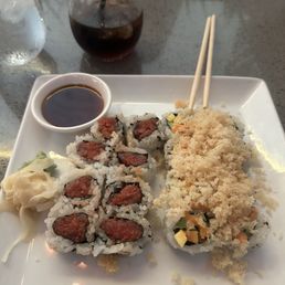 Spicy tuna roll and AMC roll with crunch