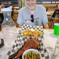 Smokin’ BBQ On 45 - Pulled Pork Nachos Turkey leg with Green Beans