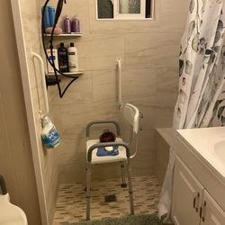 This is the walk-in shower that was done by taking out the tub bath/shower. Now my dad can safely take a shower