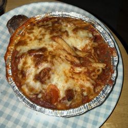 Faso's Italian Restaurant - Baked Ziti, came with a salad and garlic knots.