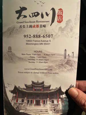 Menu photo 1 Grand Szechuan Bloomington, MN Menu photo 1 Grand Szechuan Bloomington, MN