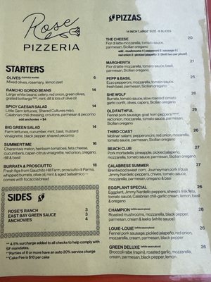 Menu photo 1 Rose Pizzeria San Francisco, CA Menu photo 1 Rose Pizzeria San Francisco, CA