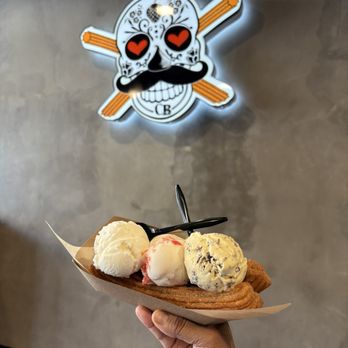 Churro Boss - Churro Split-Coconut Pineapple, Strawberry Cheesecake and Chocolate Chip Ice Cream - Desserts Near Me - Covina, California