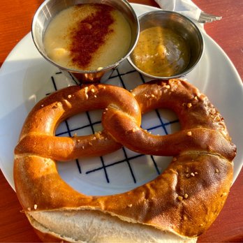Ludwig's Biergarten - Pretzel with cheese sauce and sweet mustard - German Near Me - Mountain View, California Ludwig's Biergarten - Pretzel with cheese sauce and sweet mustard - German Near Me - Mountain View, California