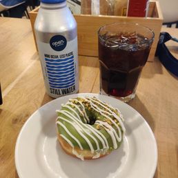 Matcha donut and cold brew