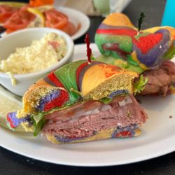 7/24/22 Rainbow bagel with rare roast beef