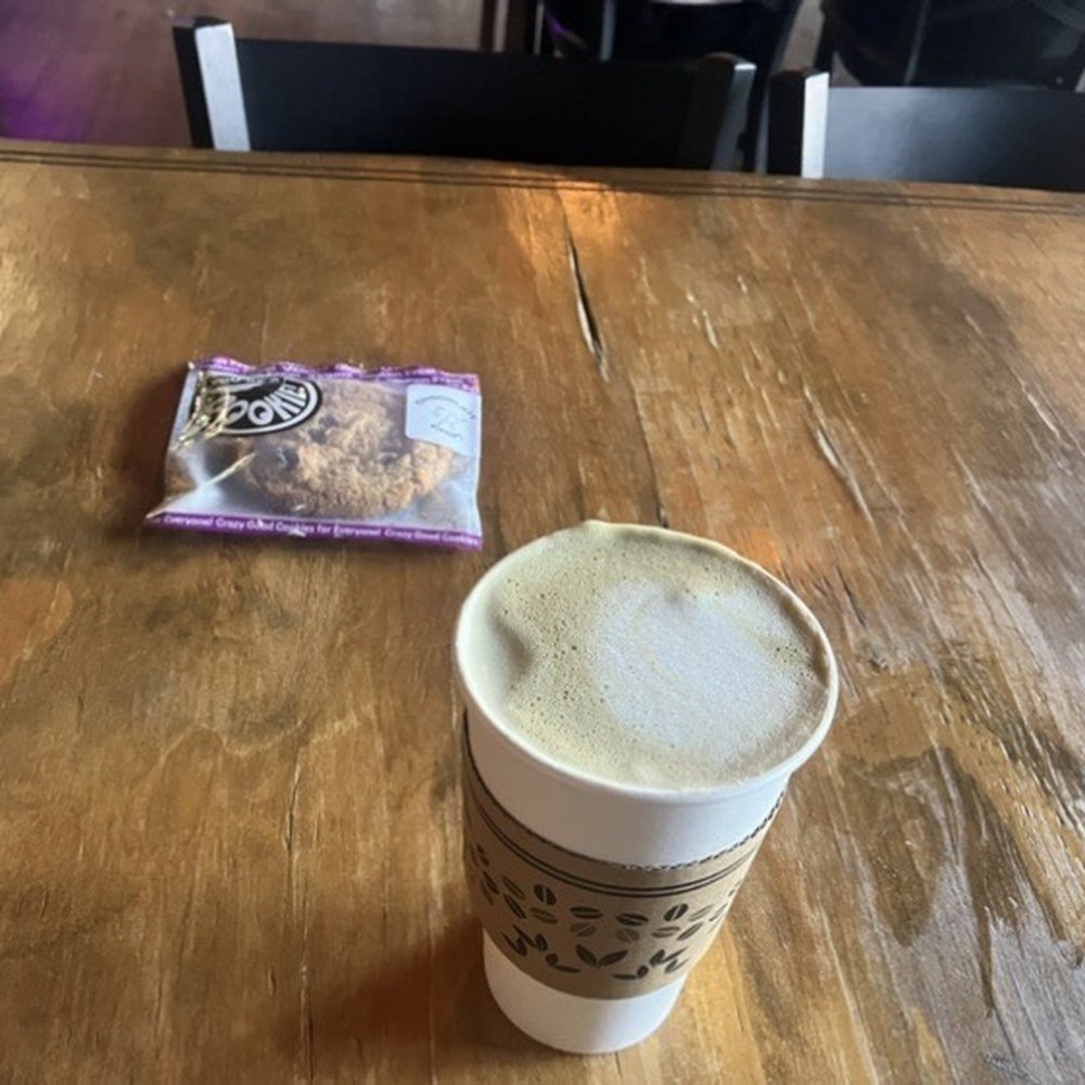 Pistachio Mint Latte And Vegan Chocolate Chip Cookie Pistachio Mint Latte And Vegan Chocolate Chip Cookie