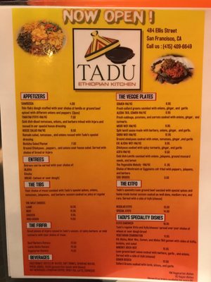 Menu photo 4 Tadu Ethiopian Kitchen San Francisco, CA