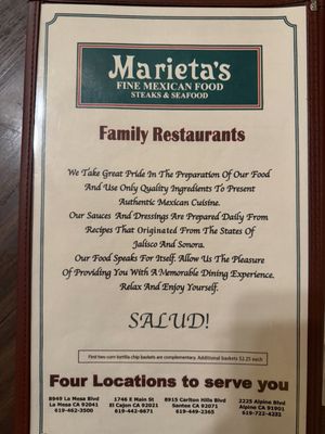 Menu photo 5 Marieta's La Mesa, CA Menu photo 5 Marieta's La Mesa, CA