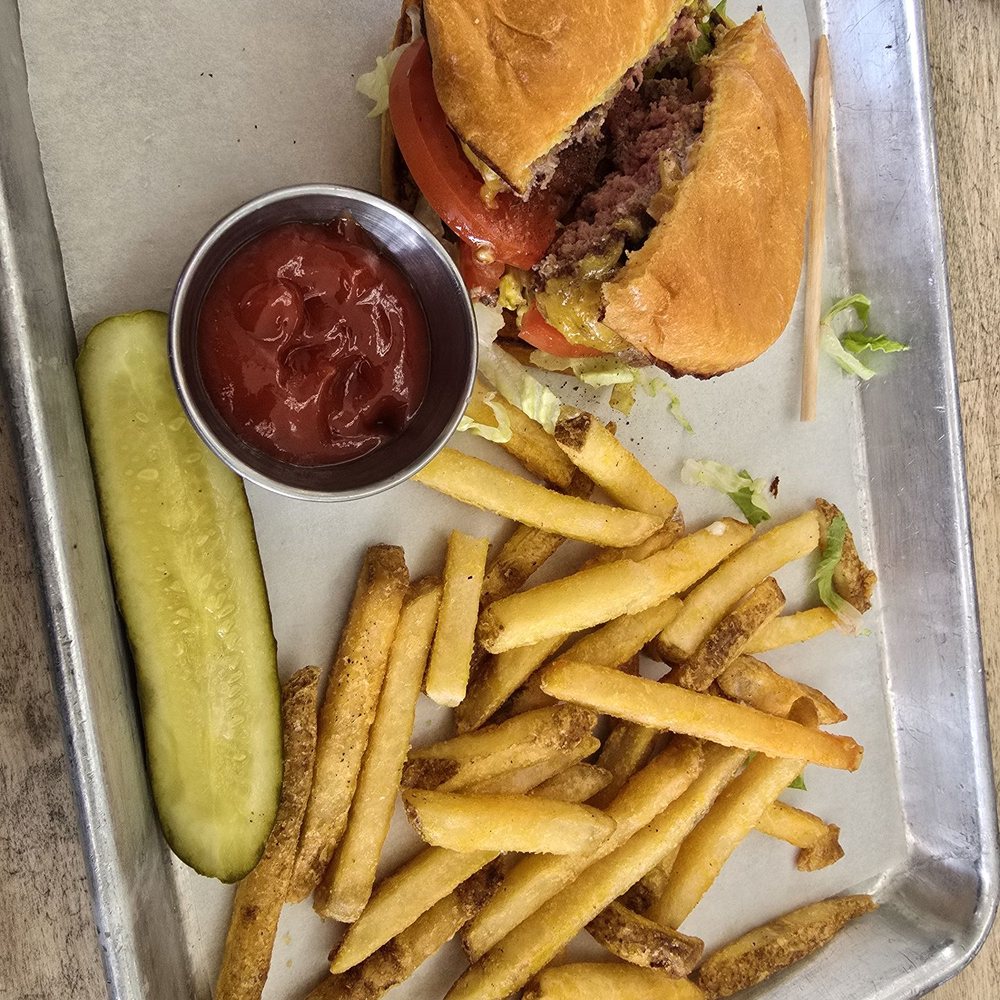 Burger and perfect fries!! Pickle was great too!! Burger and perfect fries!! Pickle was great too!!