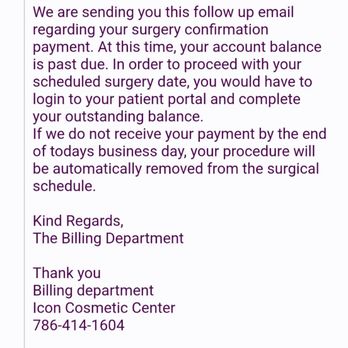 Icon Cosmetic Center - Just days before they shut down they demand a payment in full! - Plastic Surgeons Near Me - Las Vegas, Nevada