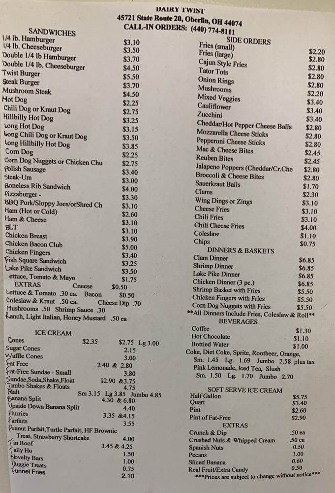 DAIRY TWIST 45721 US Highway 20, Oberlin, OH Yelp
