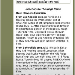 The Old Ridge Route - Directions on how to get there.
Very accurate.