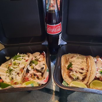 Bull River Taco - Beef and spicy beef on left. Pork and chicken on the right. Mexican Coke! God's gift to Coke, if you like Coke this is perfection. - Tacos Near Me - White Oak, Pennsylvania Bull River Taco - Beef and spicy beef on left. Pork and chicken on the right. Mexican Coke! God's gift to Coke, if you like Coke this is perfection. - Tacos Near Me - White Oak, Pennsylvania