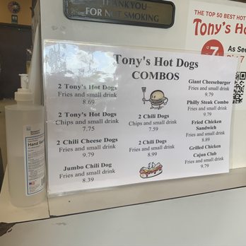 Tony's Hot Dogs - Combo menu - Hot Dogs Near Me - Birmingham, Alabama Tony's Hot Dogs - Combo menu - Hot Dogs Near Me - Birmingham, Alabama