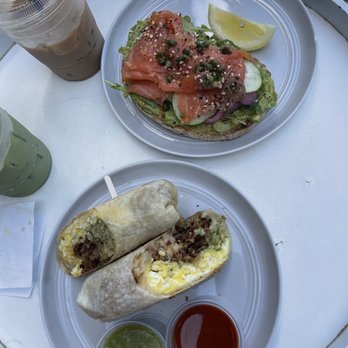KIT Coffee - Smoked salmon avocado toast and bacon breakfast burrito - Coffee & Tea Near Me - Newport Beach, California
