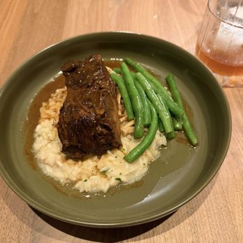 Salt and Meadow - Beef short rib on risotto with mushroom and green beans - Wine Bars Near Me - Irvington, Virginia Salt and Meadow - Beef short rib on risotto with mushroom and green beans - Wine Bars Near Me - Irvington, Virginia