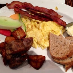 Bacon and eggs breakfast.