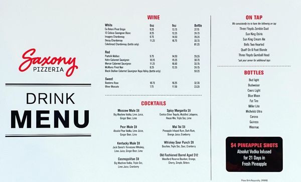 Menu photo 4 Saxony Pizzeria Fishers, IN Menu photo 4 Saxony Pizzeria Fishers, IN