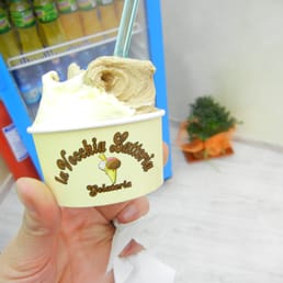 Piccolo (small) cup of gelato -- but the portion was huge and not skimpy at all.