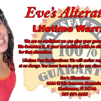 Eve's Alterations - Lifetime Free Realterations: We Will Realter Any Garment For Life At No Charge. You Never Have To Pay For Any Alteration More Than Once. - Sewing & Alterations Near Me - Kissimmee, Florida