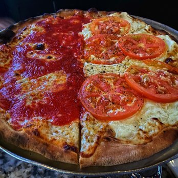 Coal Vines - Half Coal Vine's Regular Pie and half White Special - Pizza Near Me - Southlake, Texas Coal Vines - Half Coal Vine's Regular Pie and half White Special - Pizza Near Me - Southlake, Texas