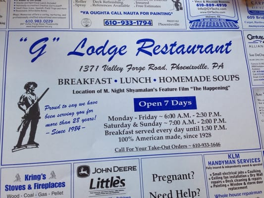 Menu photo 3 G Lodge Cafe Phoenixville, PA Menu photo 3 G Lodge Cafe Phoenixville, PA