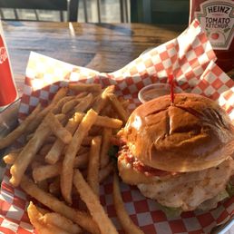 B16. Chicken Parm Burger with fries & a Dr. Pepper  DELICIOUS