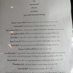 Juno Japanese Sushi Garden - Menu