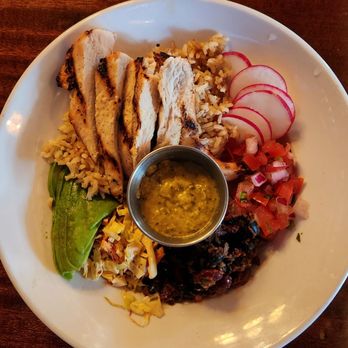 Bull 'N Mouth - Brown rice bowl with chicken and chimmichuri. - New American Near Me - Davis, California
