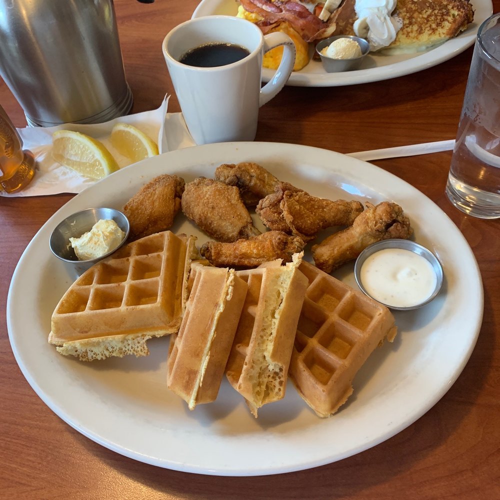 Mr. Stacks Chicago Heights - Chicken and waffles with a side of ranch. - American Near Me - Chicago Heights, Illinois