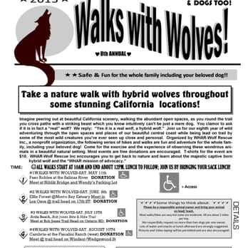 WHAR - Wolf - Look for current Walks with Wolves and Dogs too 2017. New Locations:  San Jose, San Simeon, and Atascadero. Starting April of 2017! whar.org - Animal Shelters Near Me - Paso Robles, California