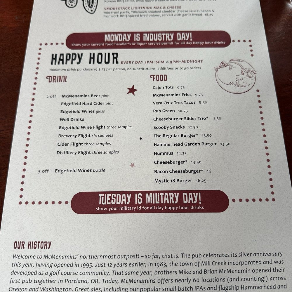 McMenamins Mill Creek - Happy Hour menu - New American Near Me - Mill Creek, Washington McMenamins Mill Creek - Happy Hour menu - New American Near Me - Mill Creek, Washington
