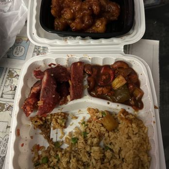 Fortune Cookie Express - Orange chicken, bbq beef, cashew chicken and fried rice. Not even edible - it went right into the trash! - Chinese Near Me - San Diego, California