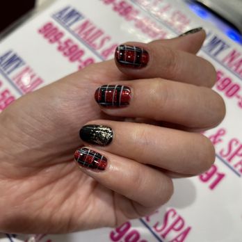 Amy Nails & Spa - Plaid holiday nails. Gel. - Nail Salons Near Me - Chino, California