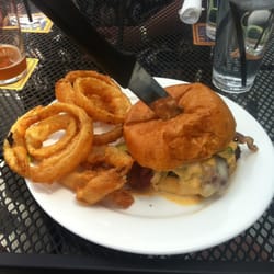 Edgewater Brewery - The Rado burger with onion rings.