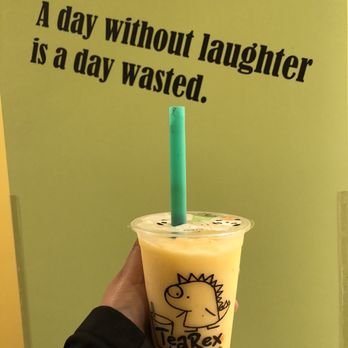 TeaRex Bubble Tea Cafe - Peach and passion fruit with lychee boba. SO GOOD! - Bubble Tea Near Me - Skokie, Illinois