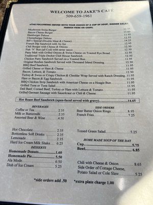 Menu photo 1 Jake's Cafe Ritzville, WA Menu photo 1 Jake's Cafe Ritzville, WA