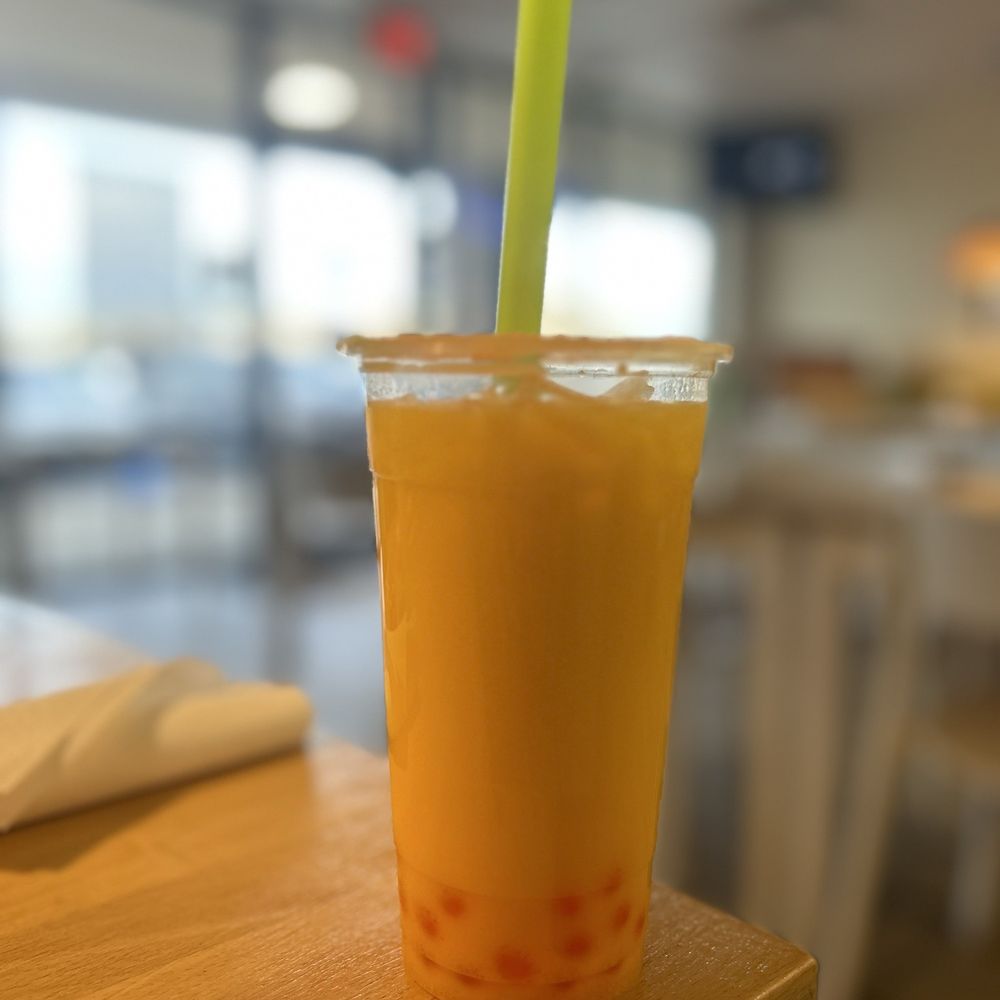 Kim & Bab - Mango boba with strawberry popping bubbles - Korean Near Me - New Albany, Indiana Kim & Bab - Mango boba with strawberry popping bubbles - Korean Near Me - New Albany, Indiana